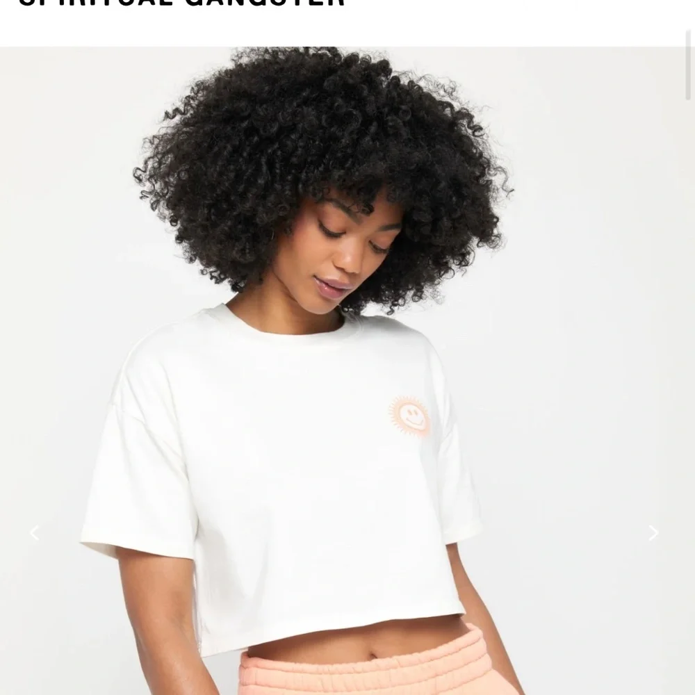 NEW Set of 2 crop tees from Spiritual Gangster size small, 1 black tee 1 white - Picture 2 of 9